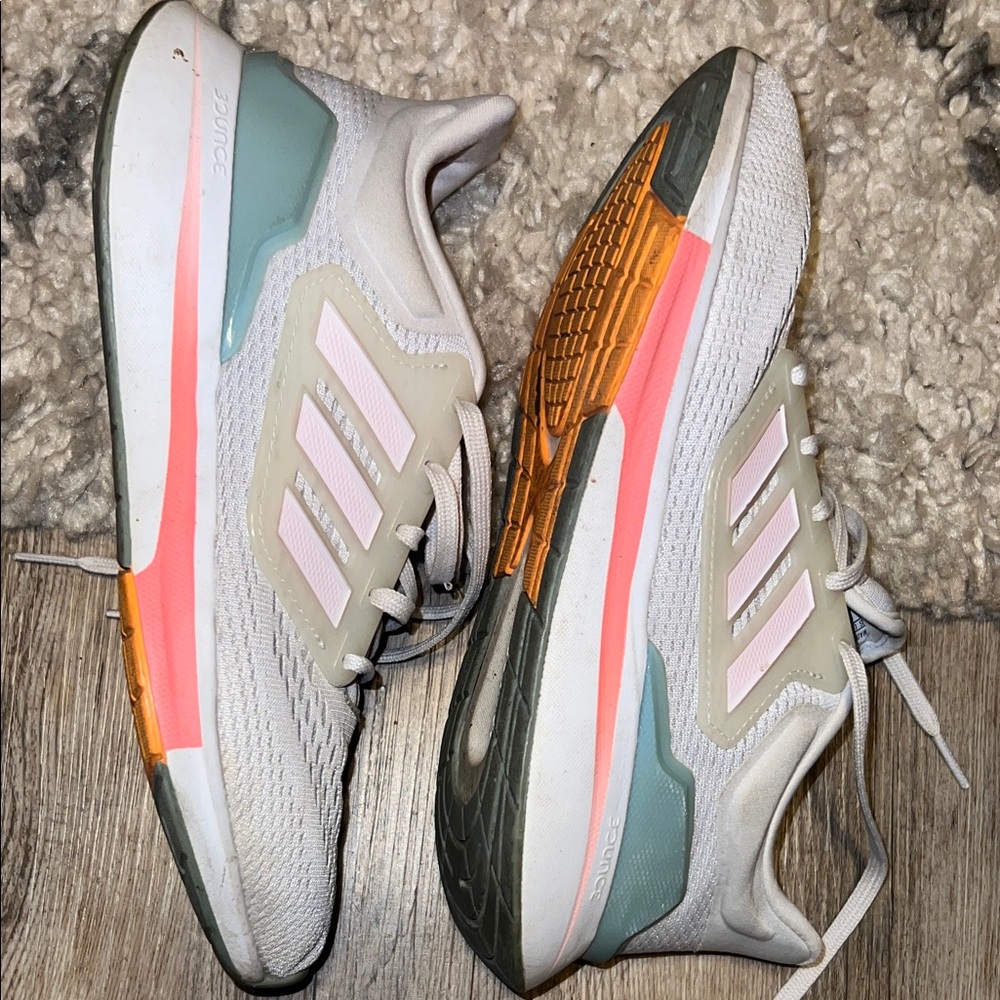 Adidas Women's White Sneakers with Blue and Pink Accents
